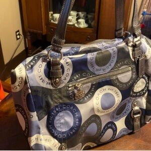Coach Navy and Cream Circular Pattern Hobo Bag